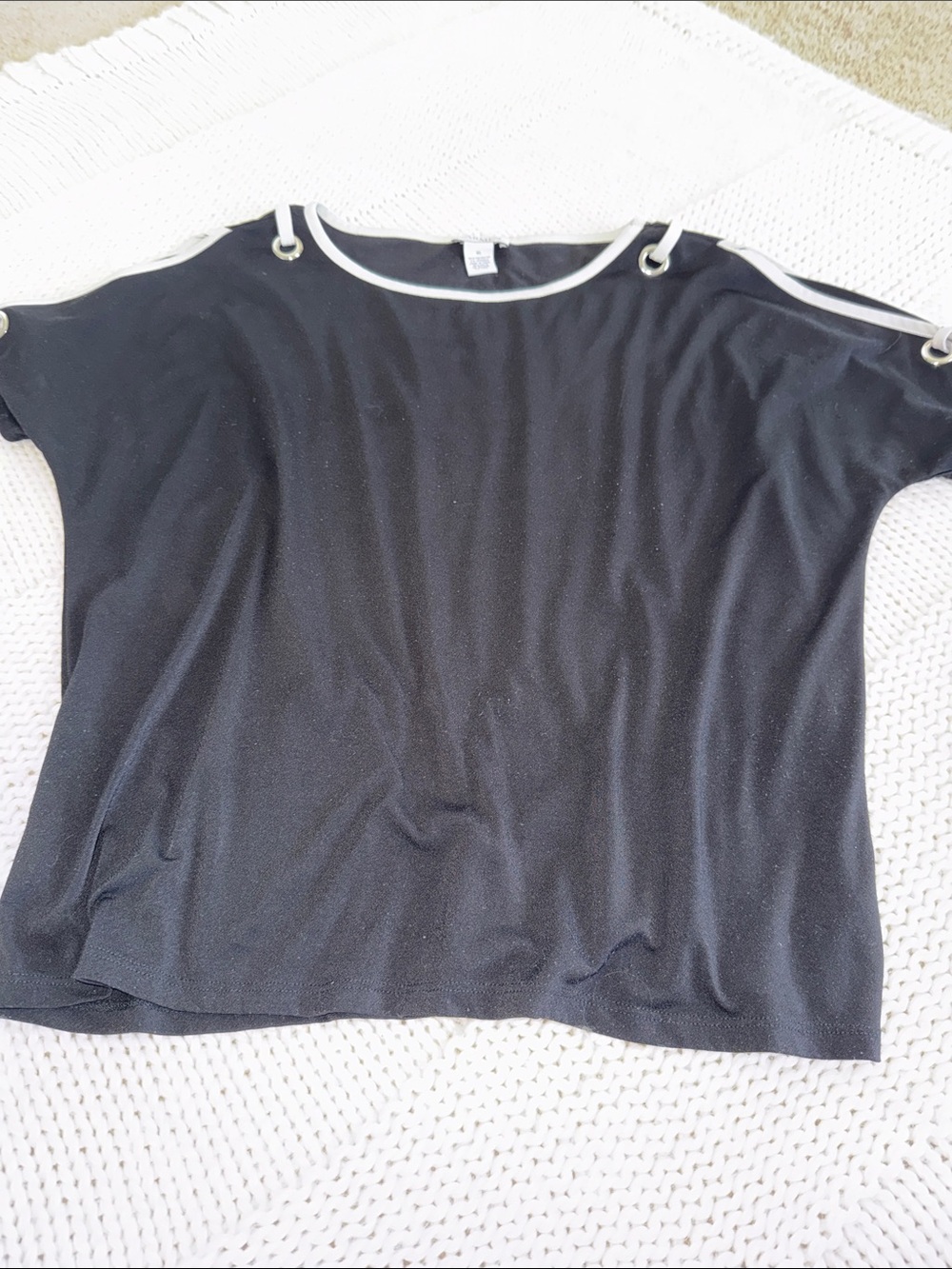 Carmen Marc Valvo Black Top with White Trim and Grommet Accents